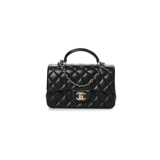 Ch*el lambskin quilted mini top handle rectangular flap black as2431 (20*14*7cm)