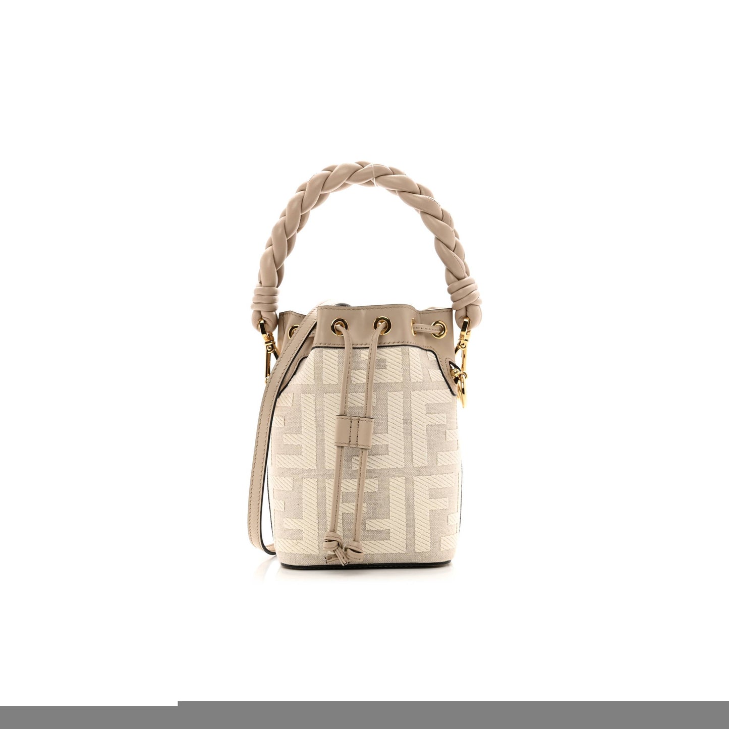 F**di canvas nappa f is F**di ff embroidered mini mon tresor bucket bag grezzo white nuvola (18*12*10cm)