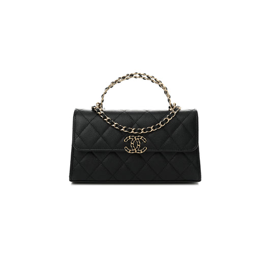 Ch*el caviar quilted chain top handle with chain black (18*10*4cm)