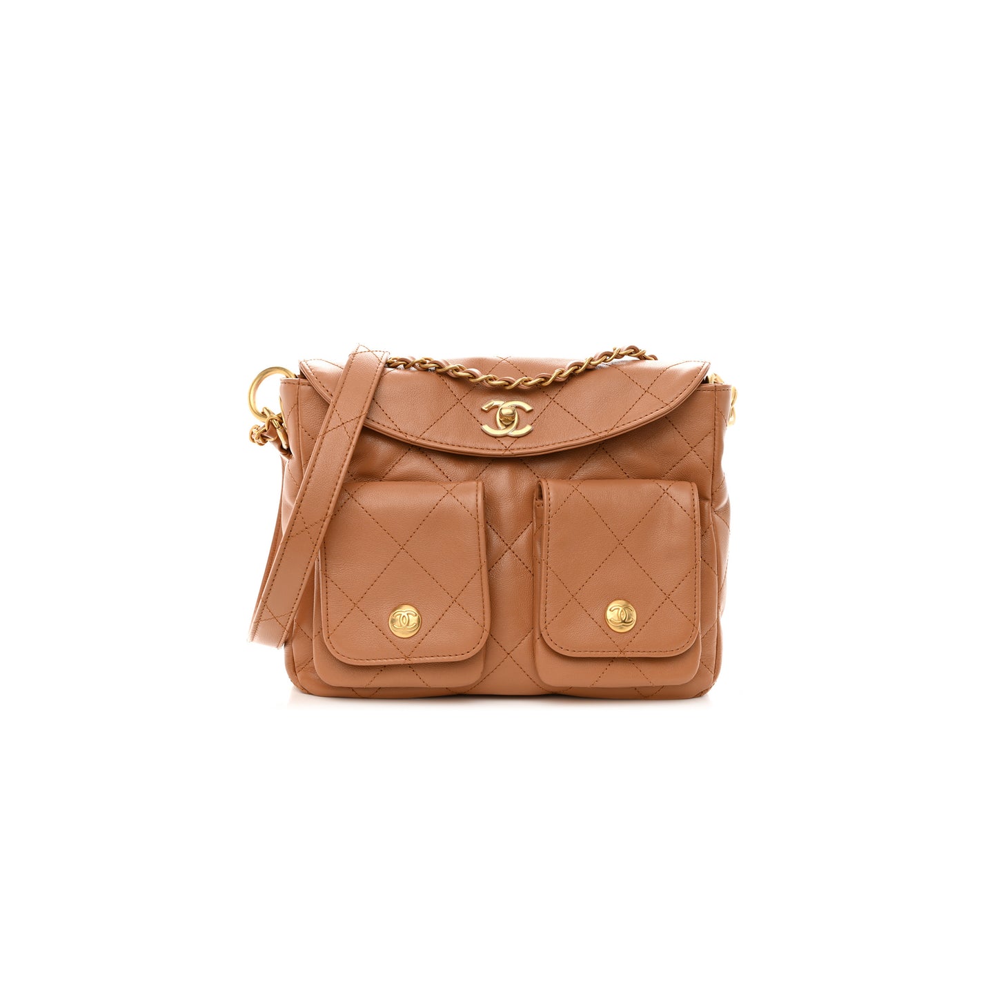 ch*el shiny calfskin quilted S*pple twins smal hobo bag brown (24.5*19*5cm)