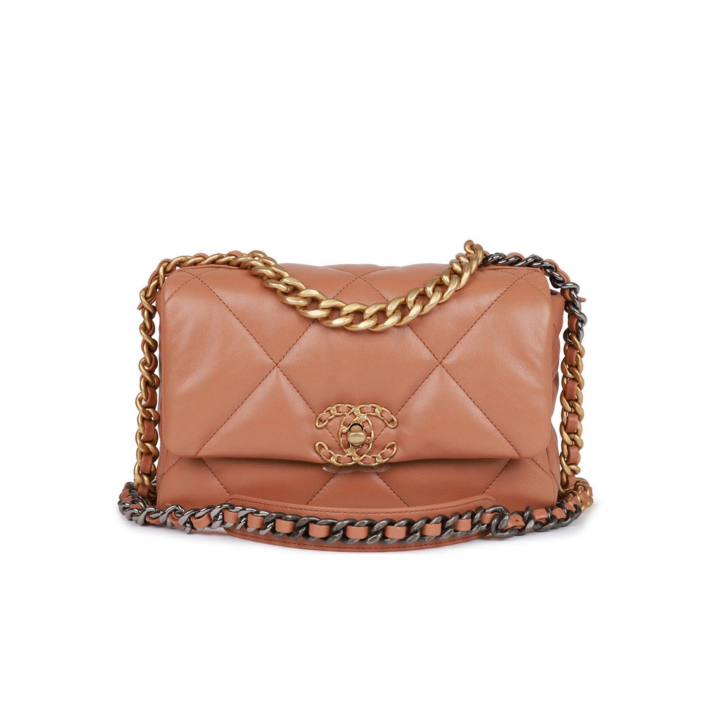 Ch*el medium 19 flap bag caramel calfskin mixed hardware (25*16*9cm)