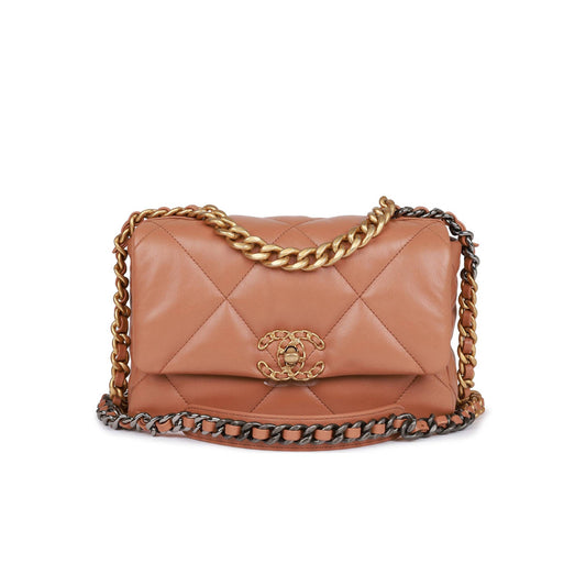 Ch*el medium 19 flap bag caramel calfskin mixed hardware (25*16*9cm)