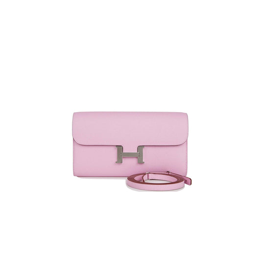 H**mes constance wallet to go mauve sylvestre epsom palladium hardware (22*11cm)