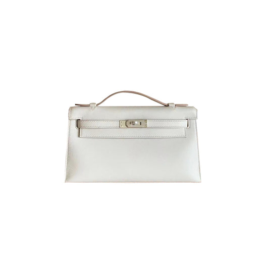 H**mes kelly clutch swift m4 milk gray silver (22*14*7cm)