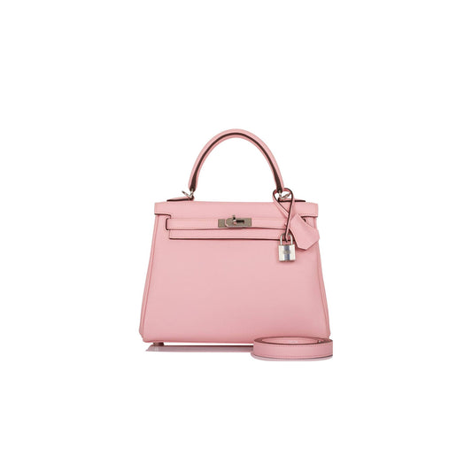 H**mes kelly retourne 25 rose sakura swift palladium hardware handmade (25*17*7cm)