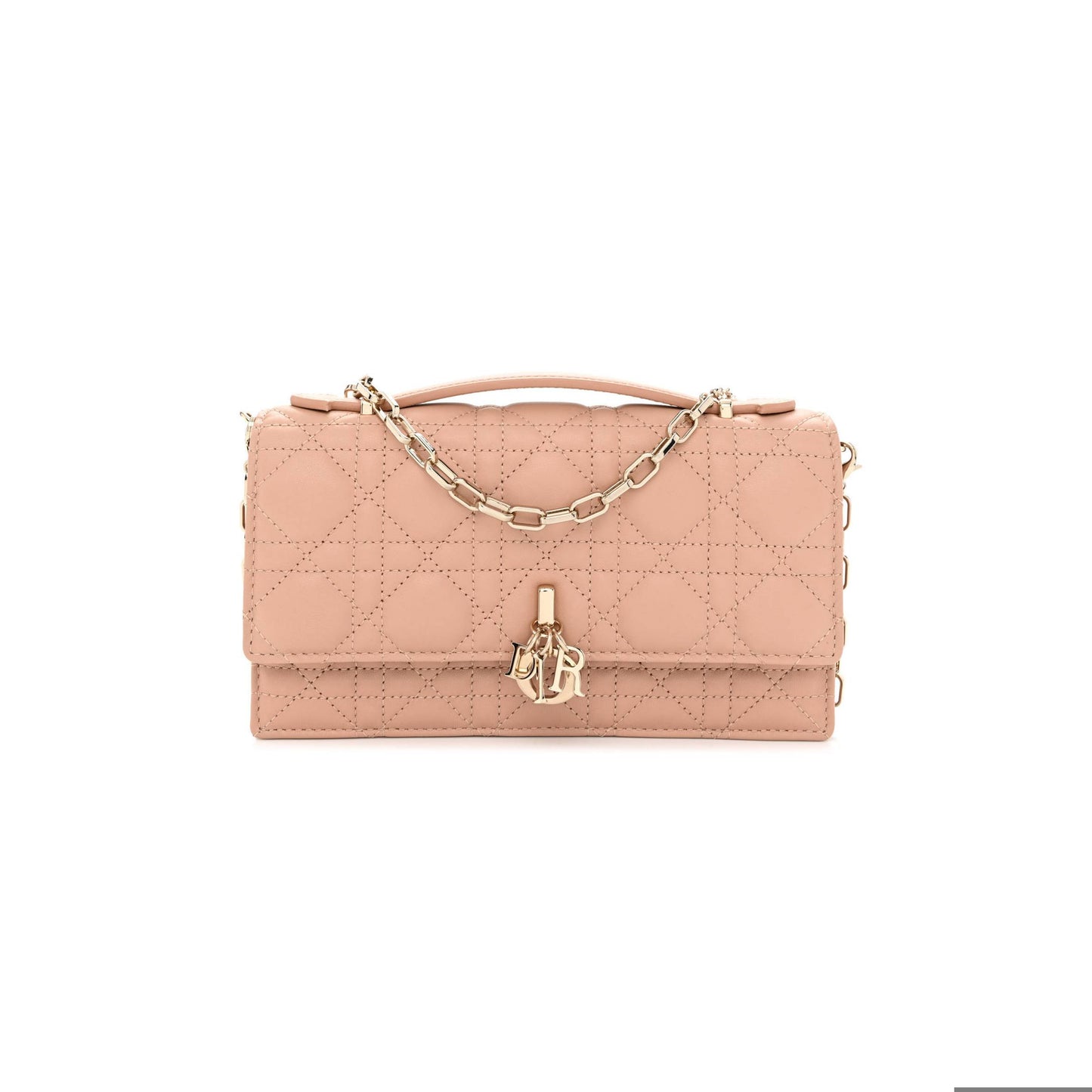 D*or lambskin lady D*or top handle clutch caramel beige (20*11*3.8cm)