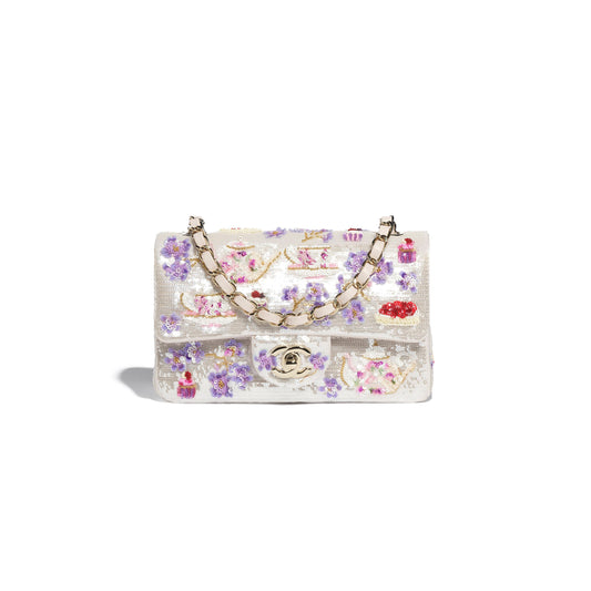 Ch*el camellia iridescent wool tweed lilac a69900 (20*10*7cm)