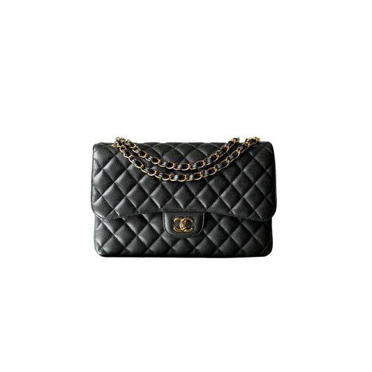Ch*el master classic flap jumbo30 black leather caviar gold buckle as8600 (30*19.5*10cm)