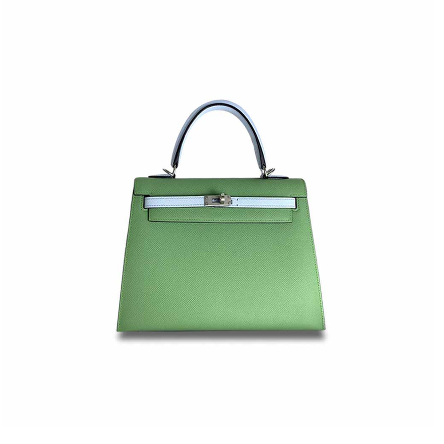 H**mes master kelly 25 epsom leather avocado green and haze blue silver buckle (25*17*7cm)