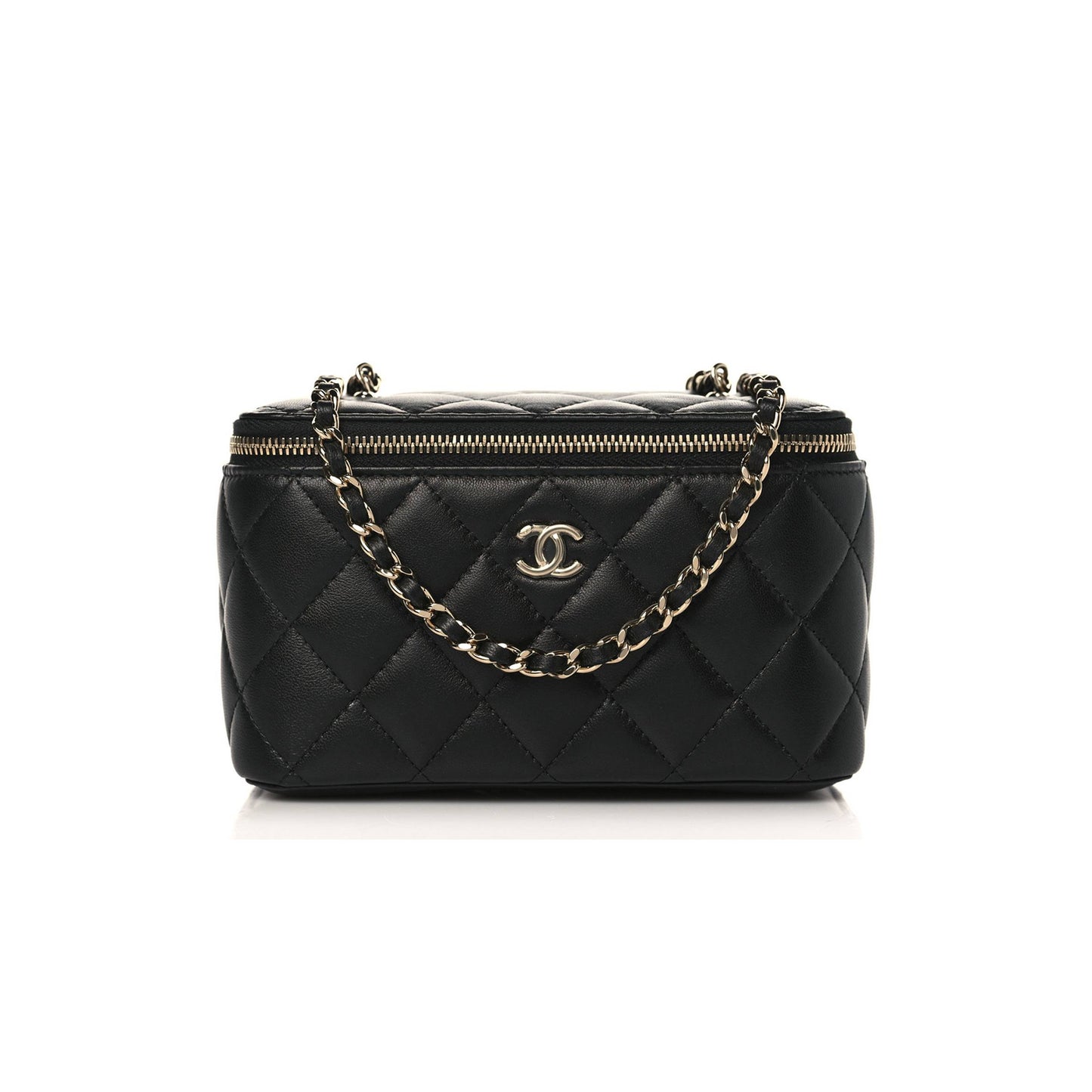 Ch*el lambskin quilted pearl crush small vanity case with chain black rose gold hardware (17*10*8cm)