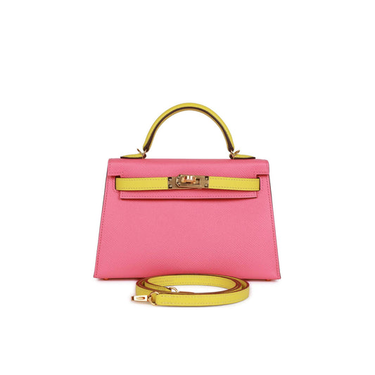 H**mes special order (hss) kelly mini sellier 20 rose azalee and lime epsom gold hardware (19*12*5.5cm)