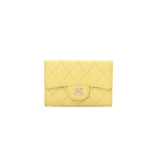 Ch*el caviar quilted flap card holder wallet yellow ap0214 (11.3*7.5*2.5cm)