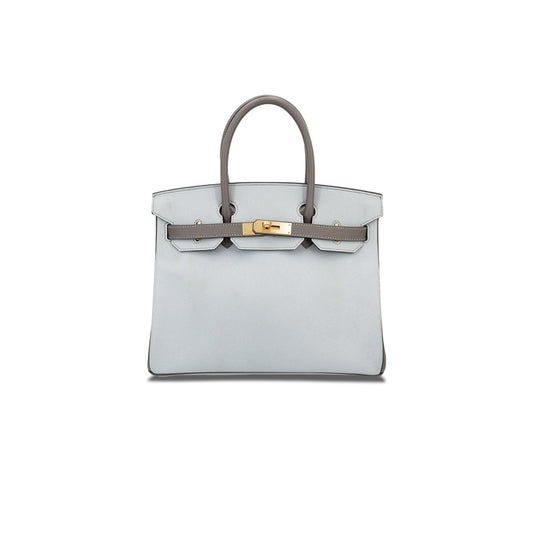 H**mes master birkin 25 pearl grey goatskin with elephant grey gold buckle 3643937200 (25*20*13cm)