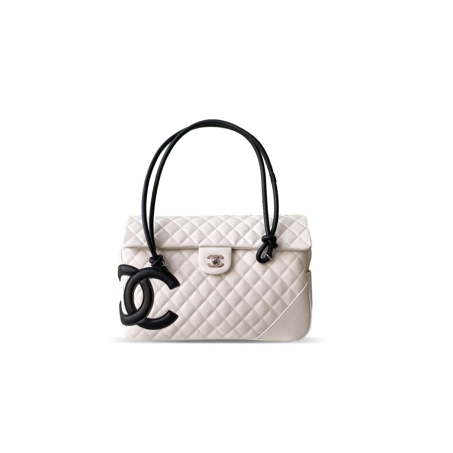 Ch**el calfskin quilted large cambon flap white black (33*24*11cm)