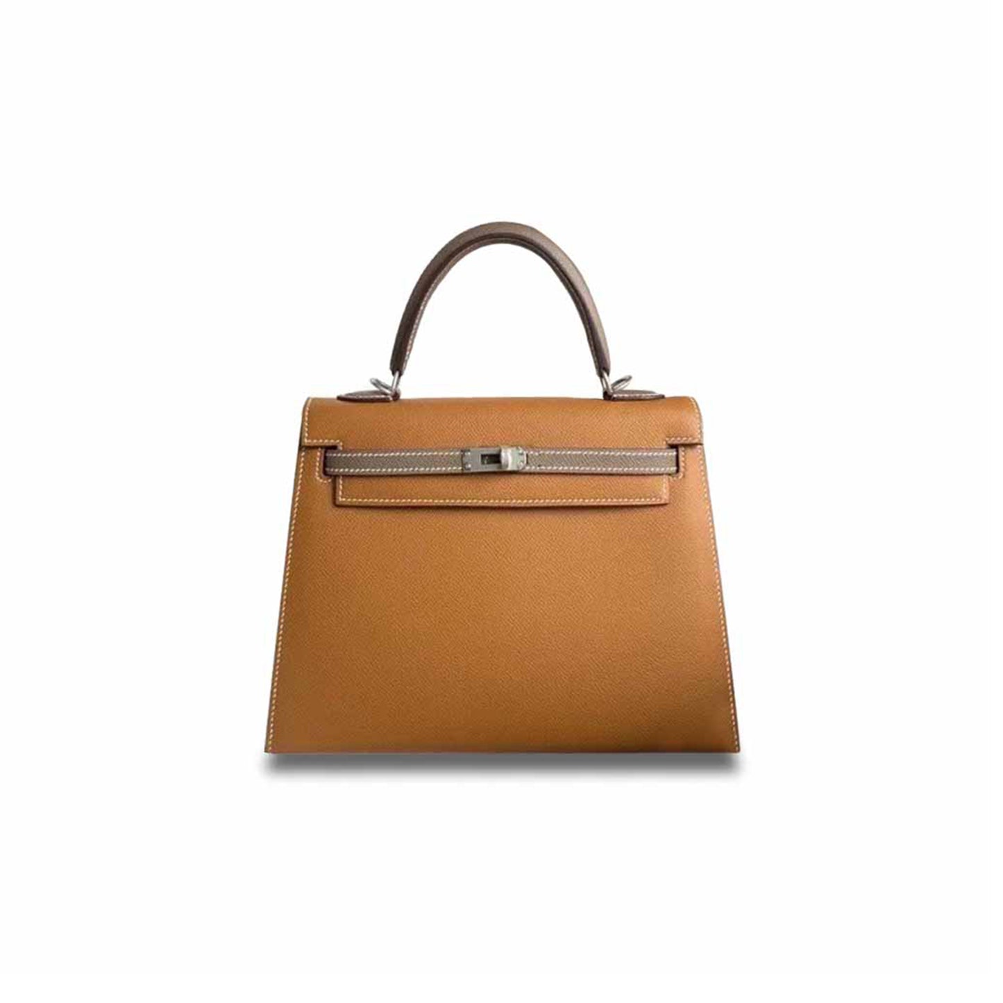 h**mes kelly 25 epsom G01den brown with elephant gray silver buckle (25*17*7cm)