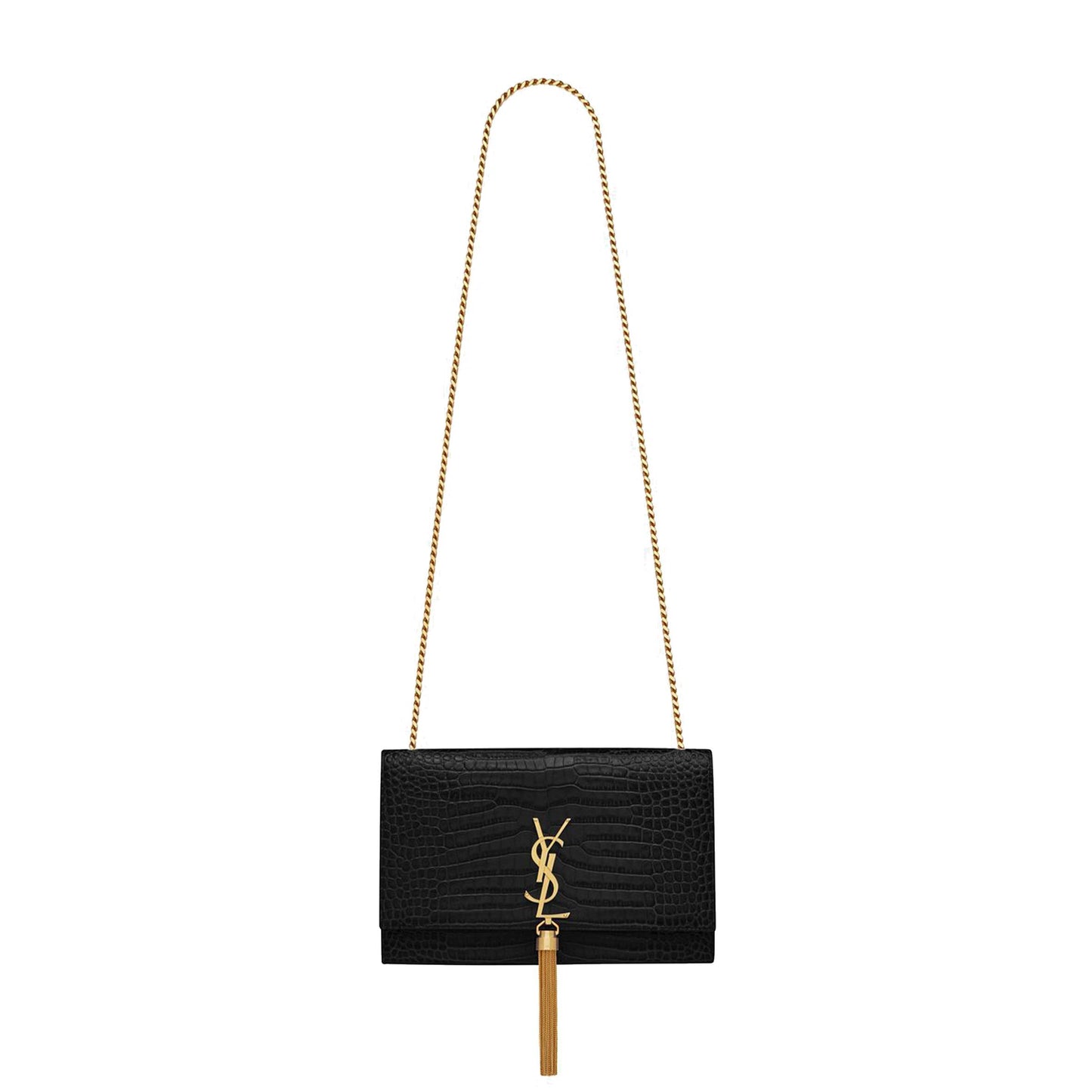Y*L kate medium chain bag with tassel in crocodile-embossed shiny leather 354119dnd0j1000 (24*14.5*5.5cm)