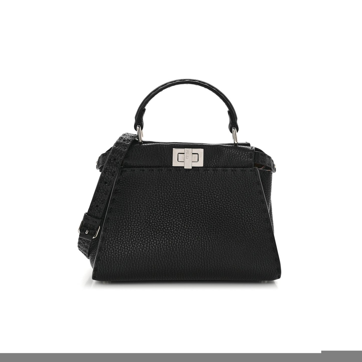 F**di cuoio romano selleria bi-color mini peekaboo iconic satchel black mou (23*18*11cm)