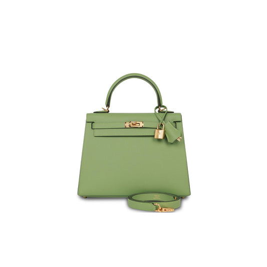 H**mes kelly sellier 25 vert criquet epsom gold hardware handmade (25*17*7cm)