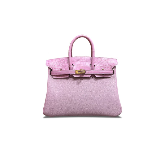 H**mes master birkin 25 crocodile and togo leather sakura pink gold buckle h076216ckal (25*20*13cm)