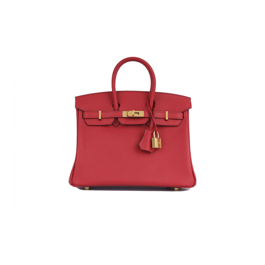 H**mes birkin 25 swift leather flag red gold buckle h049362ck12 (25*20*13cm)
