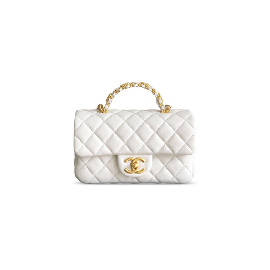 Ch*el small flap bag with top handle grained calfskin as5702 (22.5*13.5*6cm)