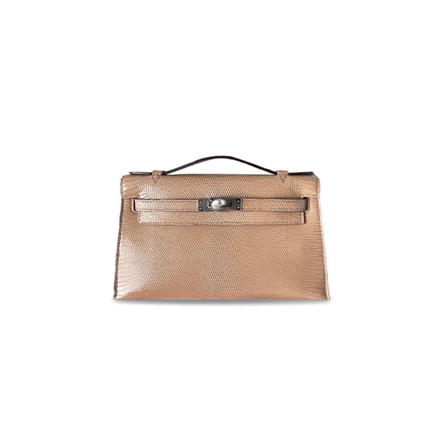 H**mes master kelly pochette mini ficelle lizard apricot silver buckle (22*14*7cm)