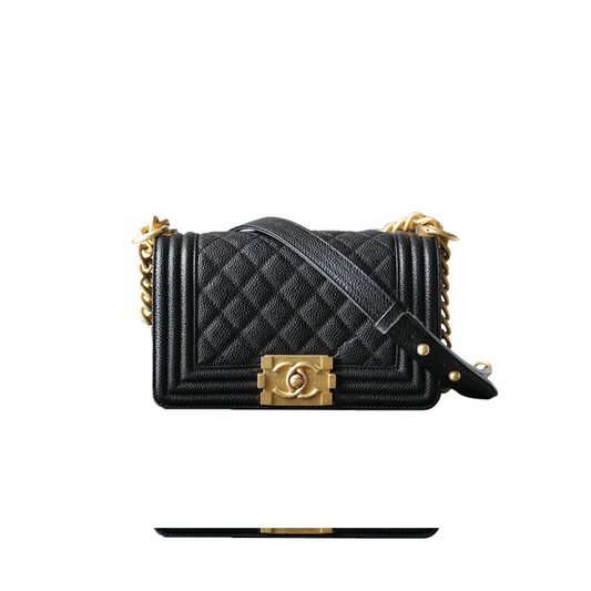 Ch*el master small black caviar le boy flap bag with gold chain a67085 (20.5*12*8.5cm)