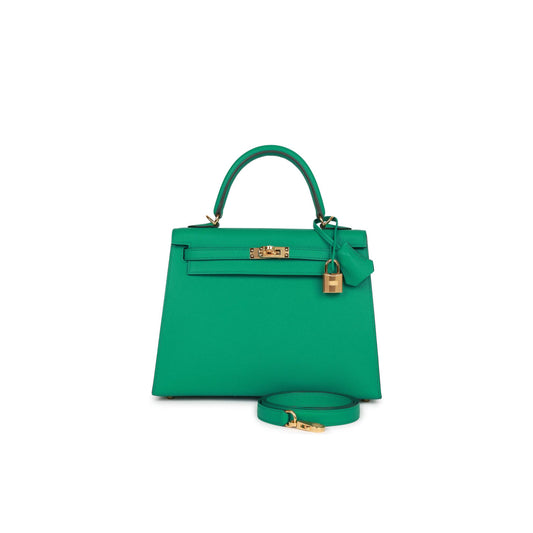 H**mes kelly sellier 25 vert jade epsom gold hardware handmade (25*17*7cm)