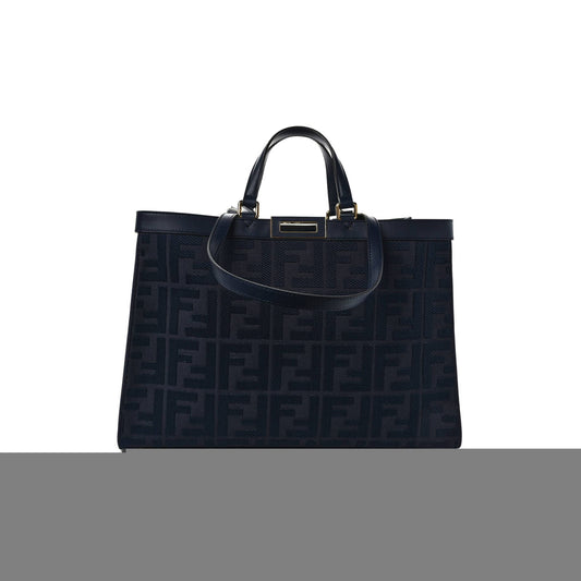 F**di canvas vitello king ff embroidered medium peekaboo x-tote blue (41*29*15cm)