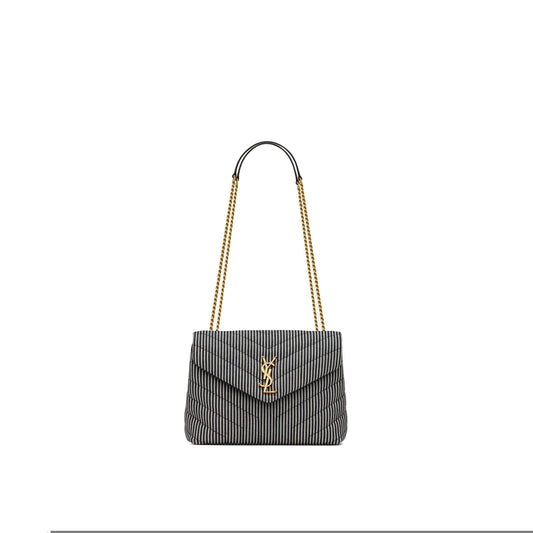 Y*L loulou small chain bag in quilted striped denim 494699faa7g4165 (23*17*9cm)