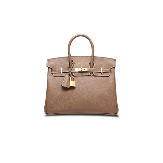 H**mes birkin 25 epsom leather milk tea gold buckle handbag 631655 (25*20*13cm)