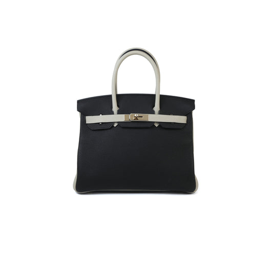 H**mes master birkin 25 black and white clemence bag 4212717702 (25*20*13cm)