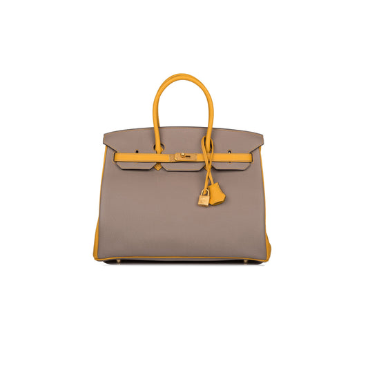 H**mes birkin 30 epsom trench coat grey and amber silver buckle bag h028369ck65 (30*23*15cm)