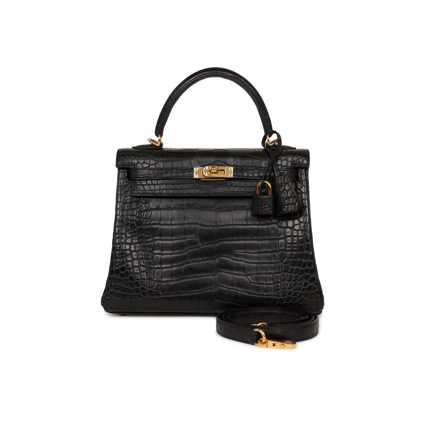 H**mes master kelly retourne 25 black matte alligator gold hardware (25*20*13cm)