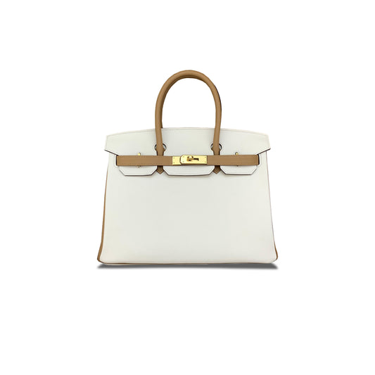 H**mes birkin 30 togo leather milkshake white biscuit color gold buckle handbag 2929278431 (30*23*15cm)