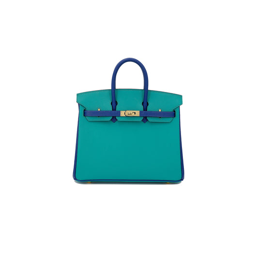 H**mes birkin 35 epsom in malachite green and aqua blue with gold buckle h028369ck33 (35*28*18cm)