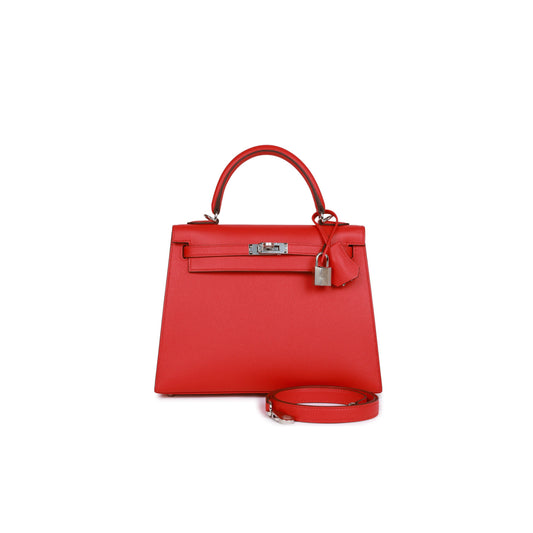 H**mes kelly sellier 25 rouge de coeur verso epsom palladium hardware (25*17*7cm