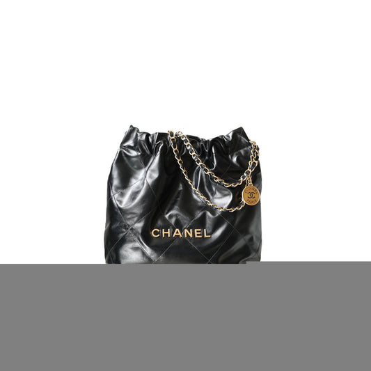 Ch*el master 22 small handbag shiny calfskin gold-tone metallic black as3260 (37*35*7cm)