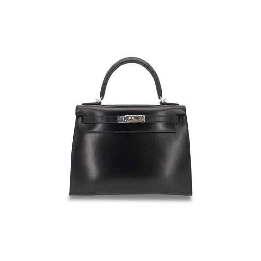 H**mes kelly 28 sellier black box calf leather palladium hardware (28*22*10cm)