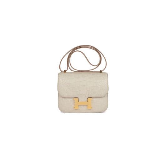 H**mes constance 18 beton matte alligator gold hardware (18cm)