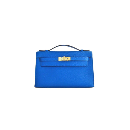 H**mes blue izmir gold kelly pochette epsom ghw clutch cut bag (22*14*7cm)