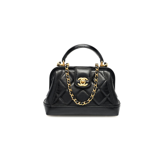 Ch*el shiny lambskin quilted mini cocodoc top handle bag black as4958 (18*12*7cm)