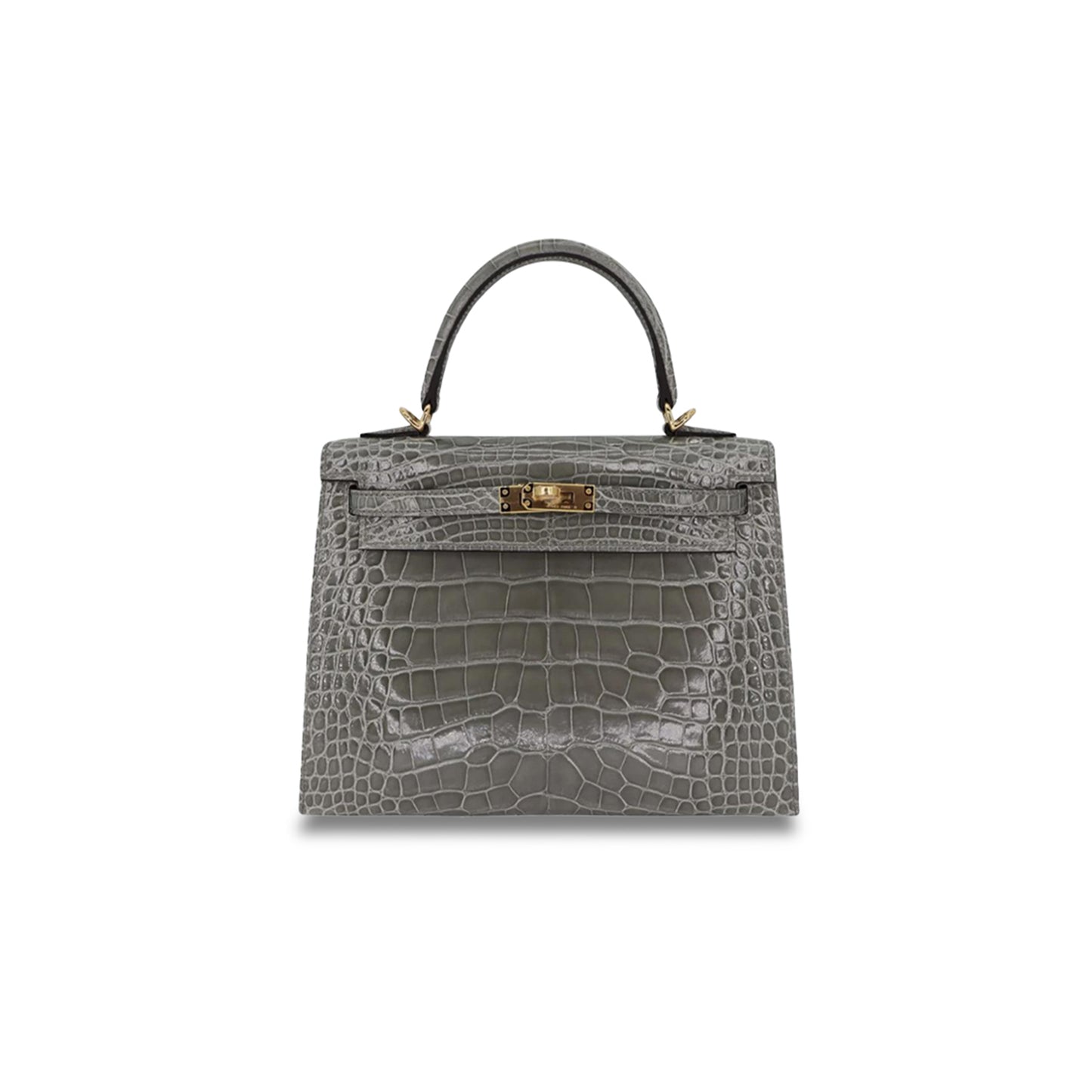 H**mes master kelly 25 sellier gris cement shiny alligator gold hardware (25*17*7cm)