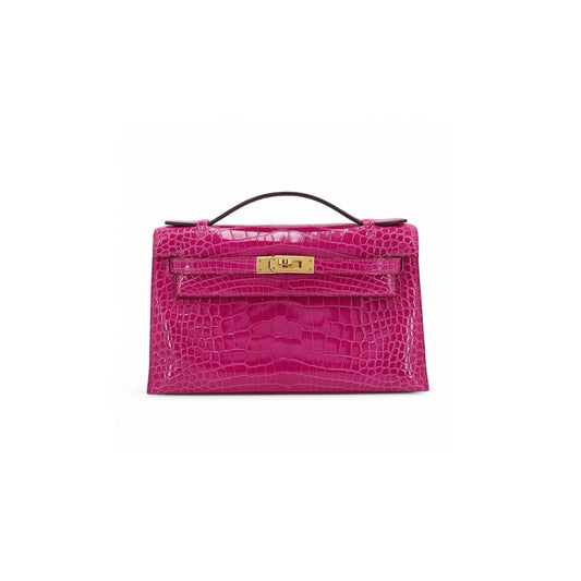 H**mes master kelly mini shiny crocodile leather gold buckle (22*14*7cm)