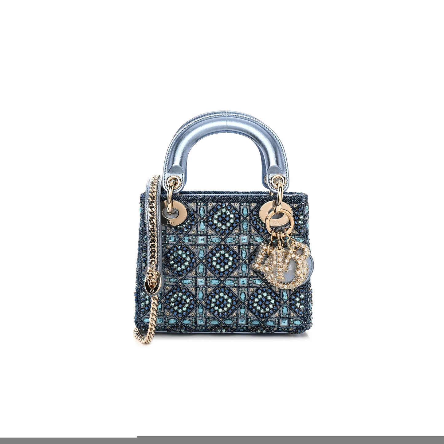 D*or mini lady D*or bag metalic lambskin and rose des vents satin embroidered with beads m0505orhr_m259 (17*14*7cm)