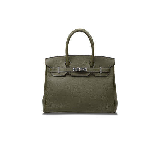 H**mes birkin 25 togo leather olive green silver buckle h028369ck61 (25*20*13cm)