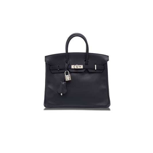 H**mes birkin 25 swift leather black silver buckle bag h049362ck02 (25*20*13cm)