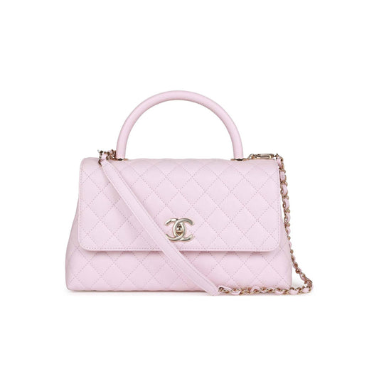 Ch*el medium coco handle flap bag light pink caviar light gold hardware (29*18*11cm)