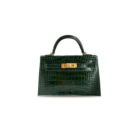 H**mes master mini kelly ii shiny crocodile emerald gold buckle (19*12*5.5cm)