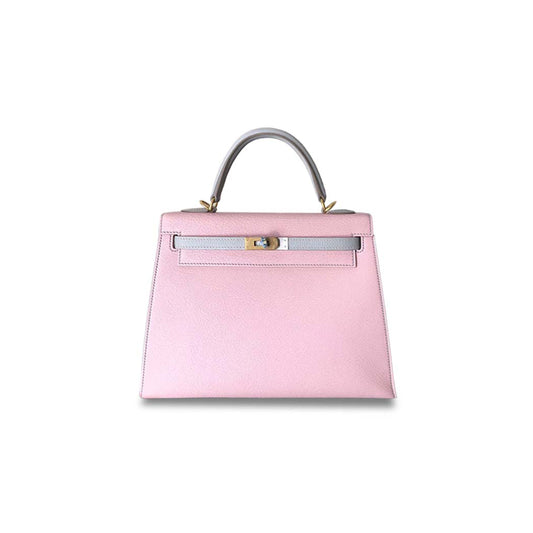 H**mes kelly 25 chevre mysore 3q rose sakura ck80 gris perle (25*17*7cm)